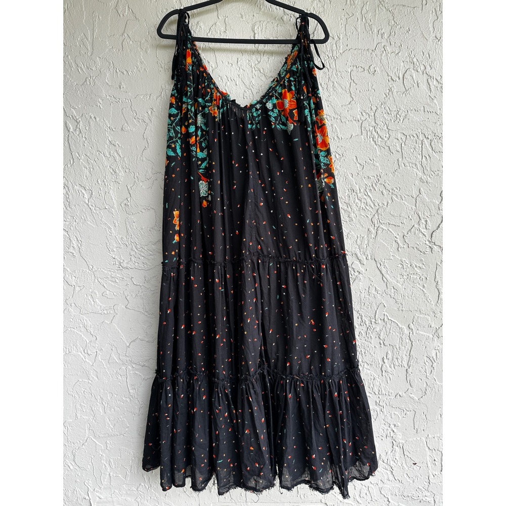Free People Floral Tiered Maxi Dress Small Boho Cottage Prairie Oversized